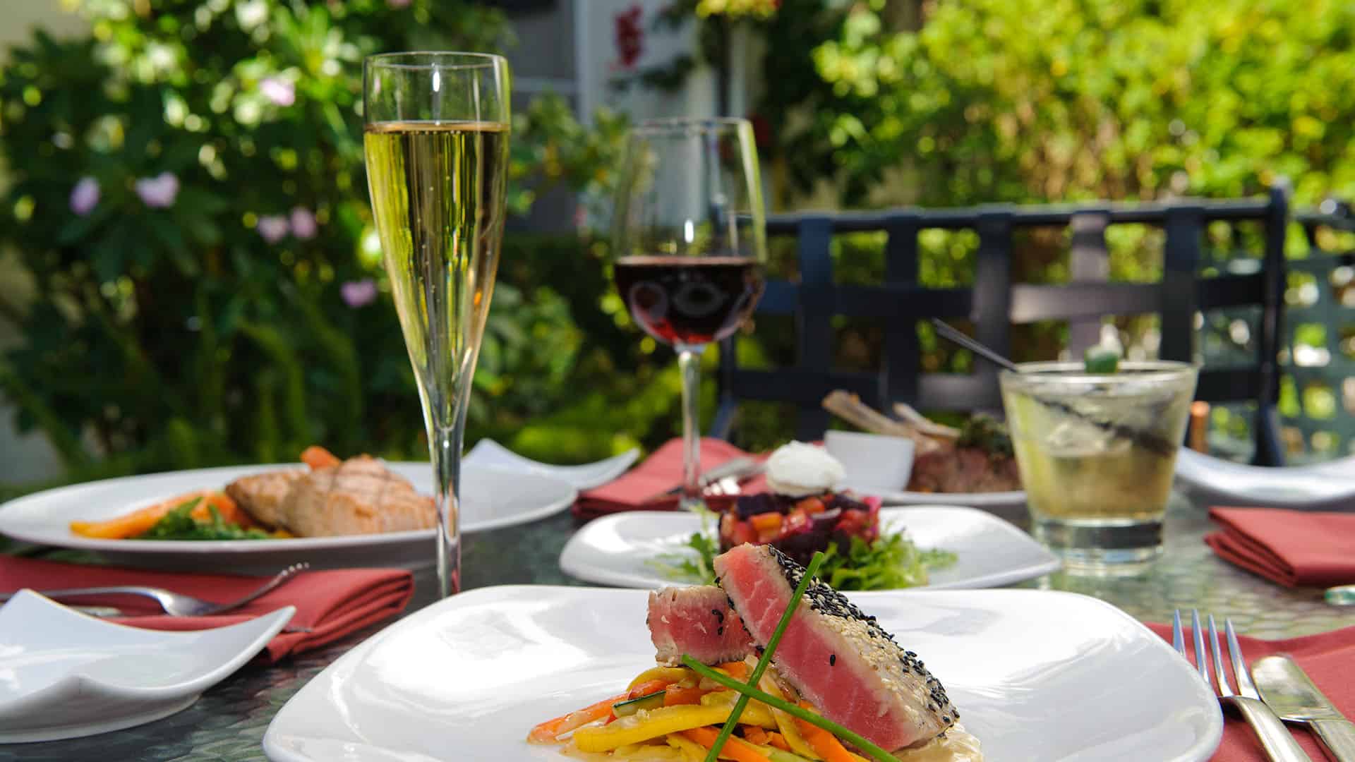 Terry's Restaurant Patio With Gourmet Cuisine at Cypress Inn