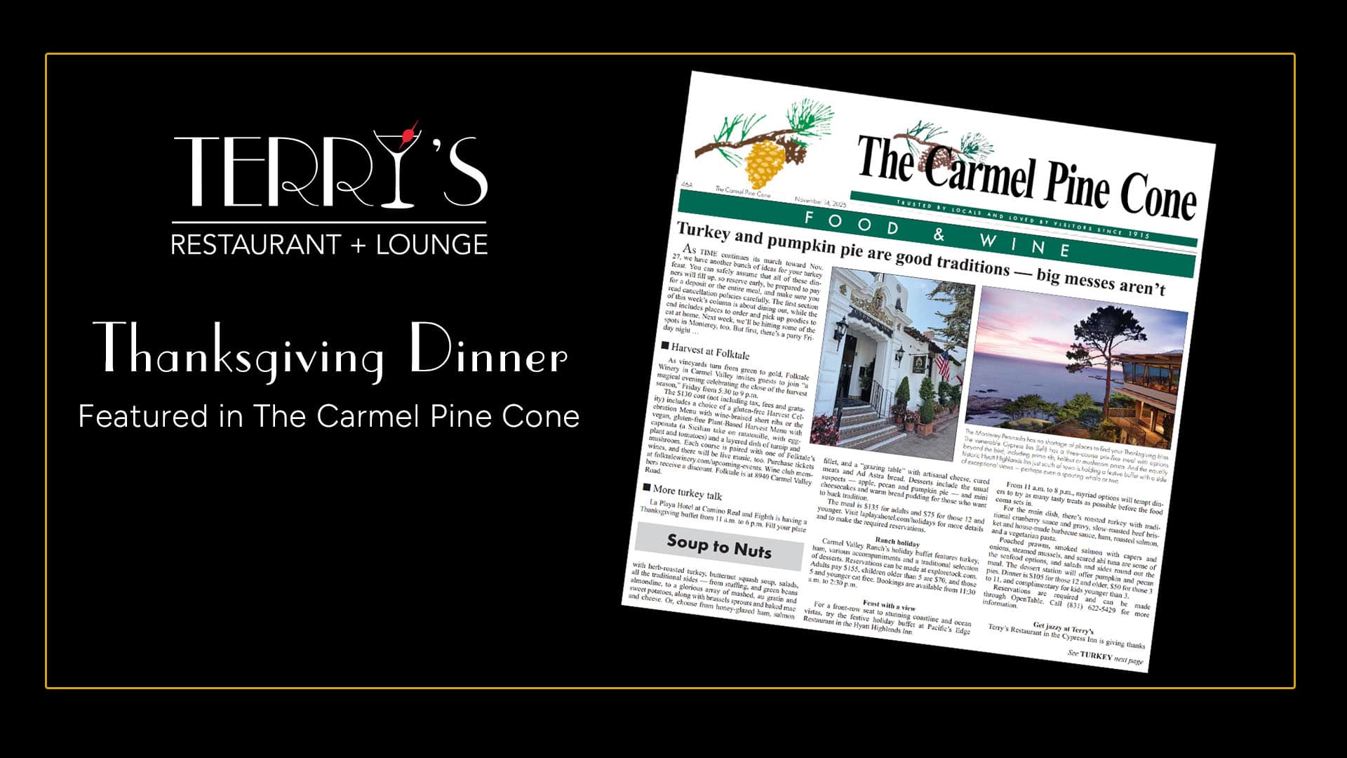 The Carmel Pine Cone Features Thanksgiving Dinner at Terry's Restaurant and Lounge