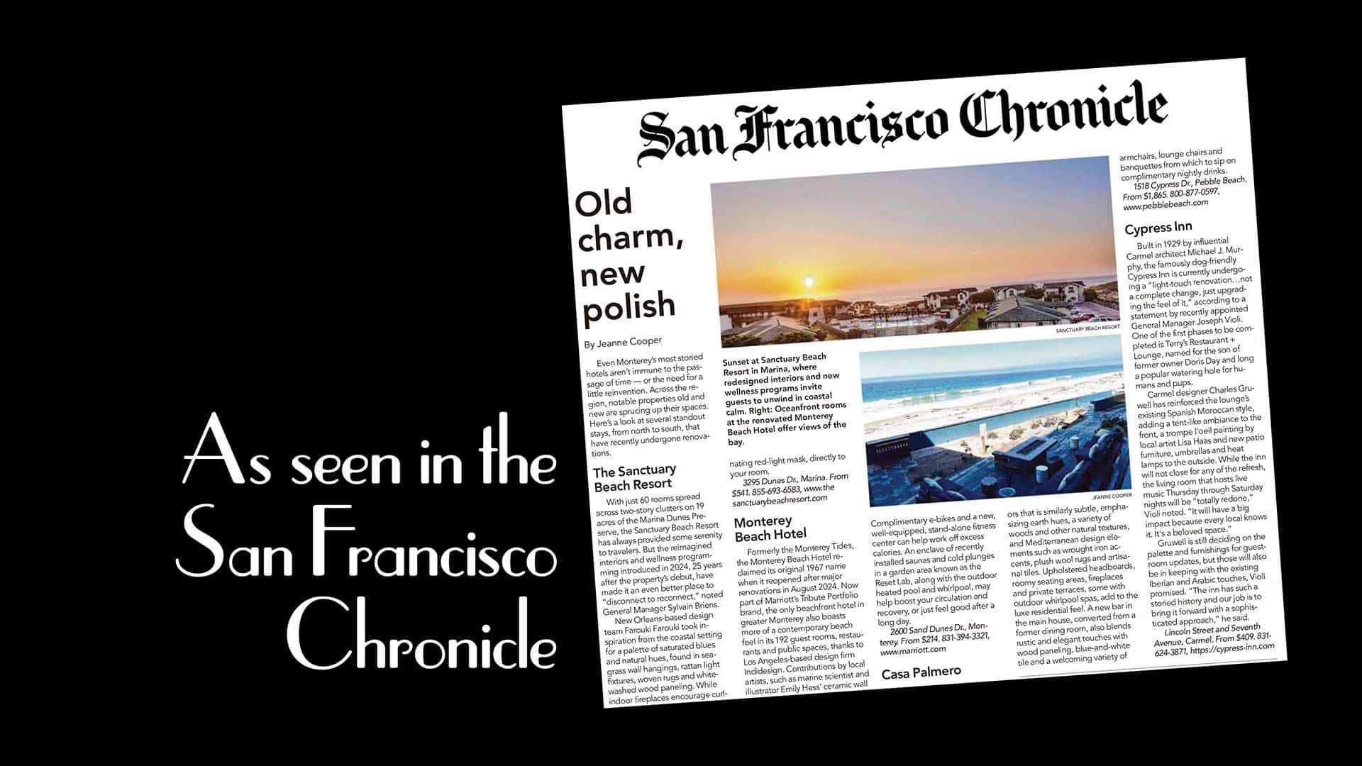 Cypress Inn Featured in San Francisco Chronicle